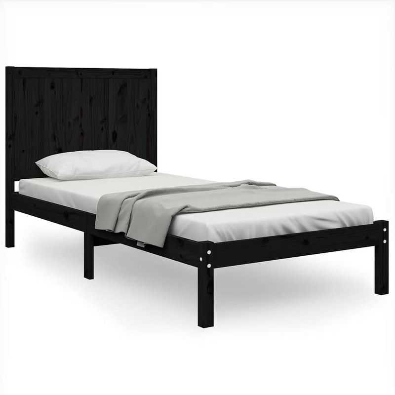 Foto van The living store bedframe grenenhout - 205.5 x 95.5 x 31 cm - zwart