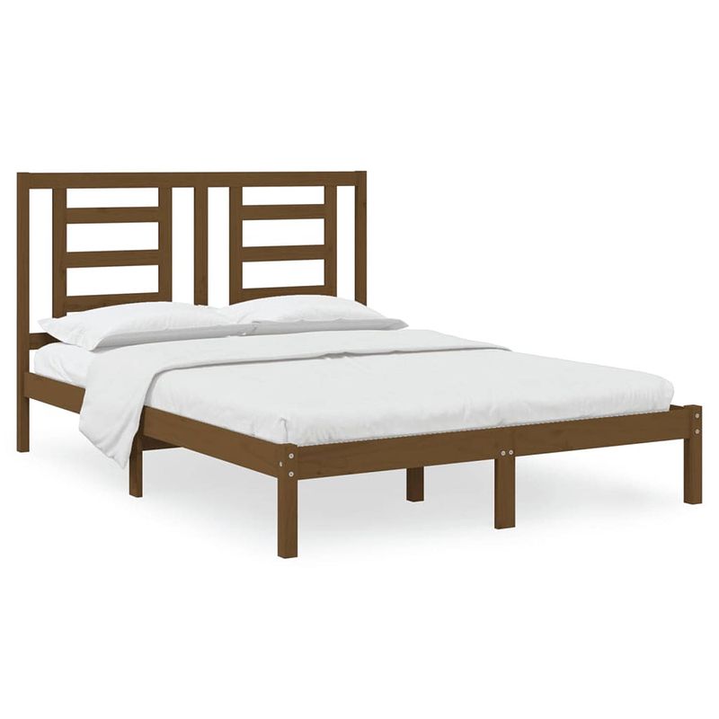 Foto van The living store houten bedframe - honingbruin - 195.5 x 140.5 x 31 cm - massief grenenhout