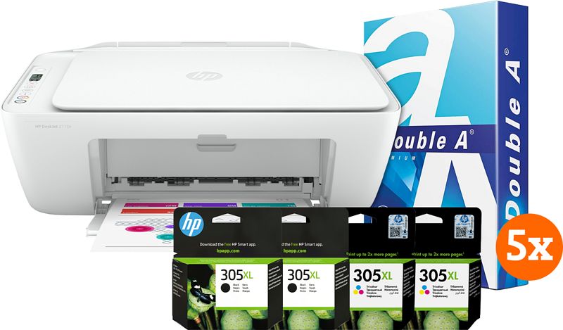 Foto van Hp deskjet 2710e + 2 sets extra inkt + 2500 vellen a4 papier