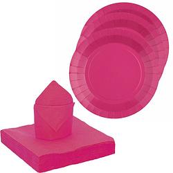 Foto van Santex 10x taart/gebak bordjes/25x servetten - fuchsia roze - feestbordjes