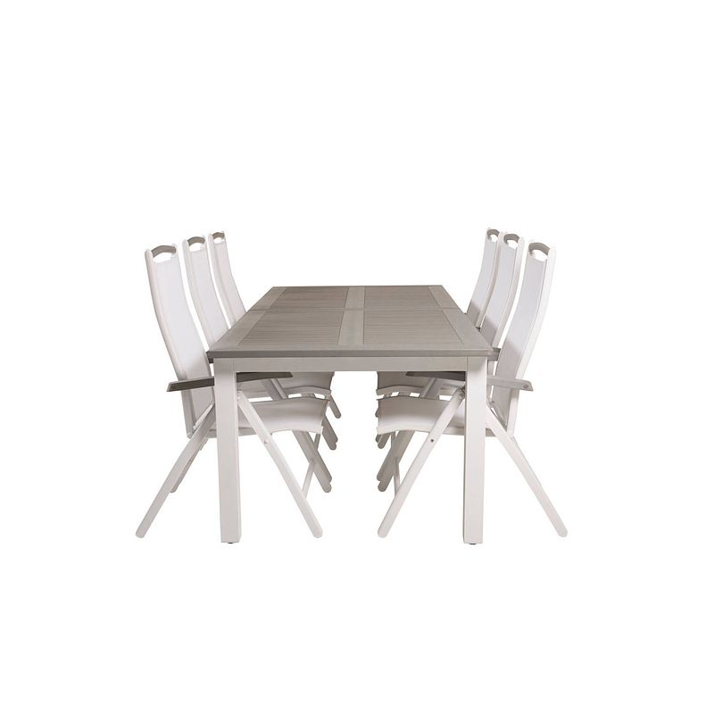 Foto van Albany tuinmeubelset tafel 100x224/324cm en 6 stoel 5posalu albany wit, grijs.