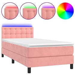 Foto van The living store bed - roze fluweel - 203x100x78/88 cm - led - pocketvering - huidvriendelijk