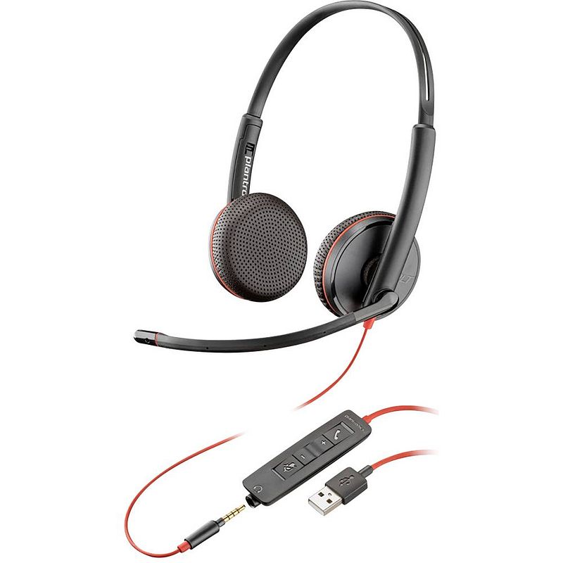 Foto van Plantronics blackwire c3225 binaural on ear headset kabel telefoon stereo zwart ruisonderdrukking (microfoon), noise cancelling volumeregeling, microfoon