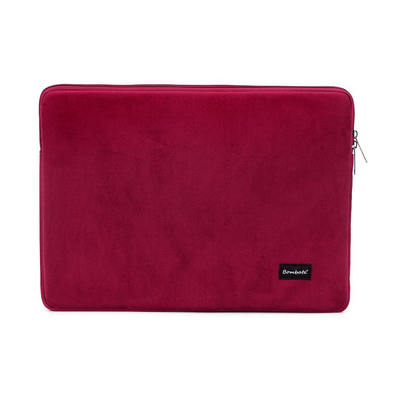 Foto van Bombata universele velvet laptophoes sleeve - 13 inch / 14 inch - bordeaux rood