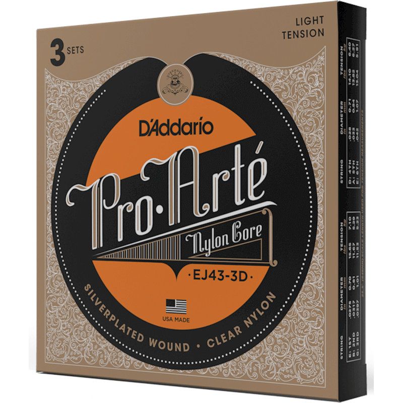 Foto van D'saddario ej43-3d pro-arte nylon light tension snaren voor klassieke gitaar (3 sets)