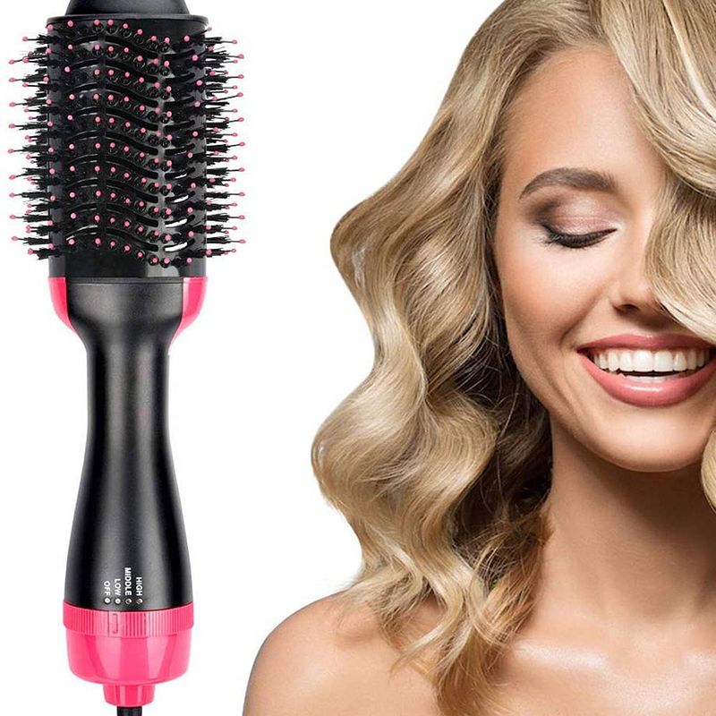 Foto van We houseware föhnborstel rond - keramische magic brush - lang/kort/stijl/krullen - 1200w - zwart/roze