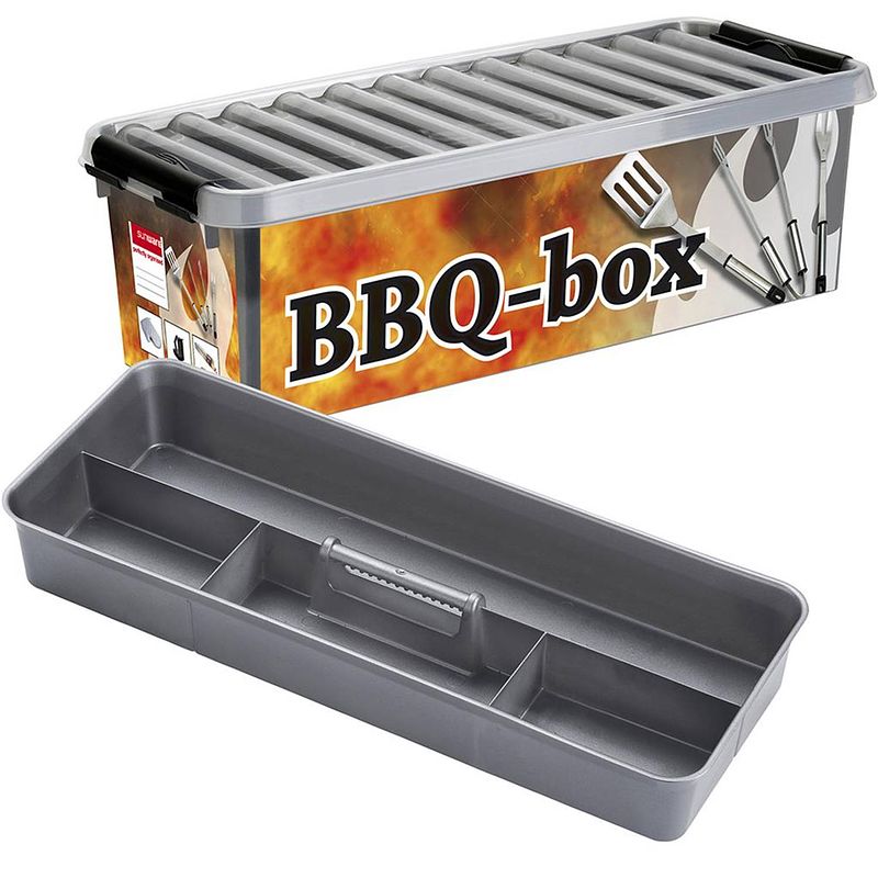 Foto van Q-line bbq opbergbox - 9,5l - incl. inzet met vakverdeling - metaal/transp