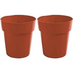 Foto van 2x terracotta ronde plantenpot/bloempot melisa 25 cm kunststof - plantenbakken