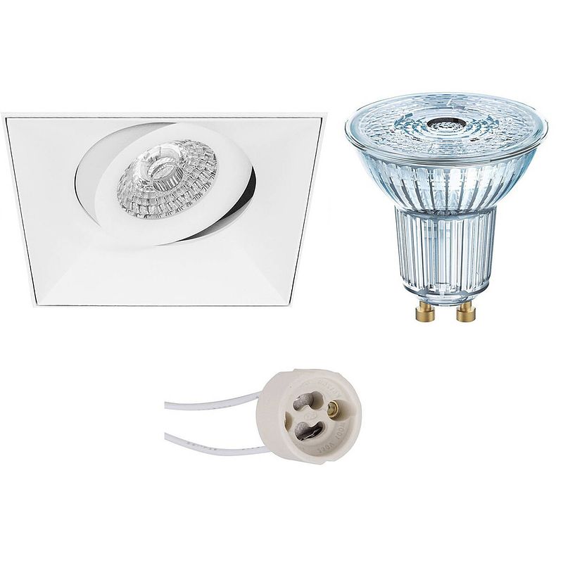 Foto van Led spot set - osram parathom par16 927 36d - pragmi nivas pro - gu10 fitting - dimbaar - inbouw vierkant - mat wit -