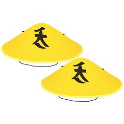Foto van 2x chinese aziatische hoed geel verkleed accessoire - verkleedhoofddeksels