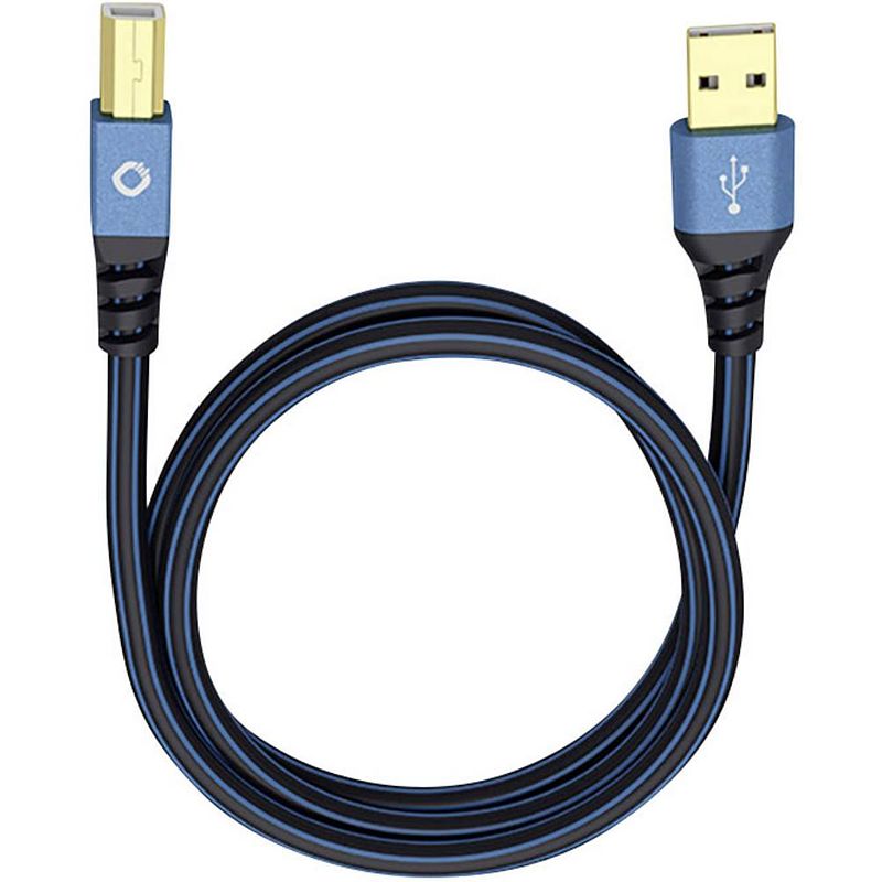 Foto van Oehlbach usb plus b usb 2.0 [1x usb-a 2.0 stekker - 1x usb-b 2.0 stekker] 10.00 m blauw vergulde steekcontacten