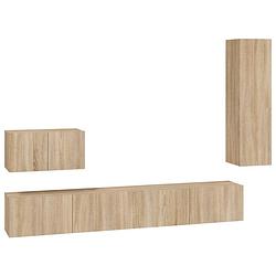 Foto van The living store tv meubel set sonoma eiken - 2x 100x30x30cm - 1x 60x30x30cm - 1x 30.5x30x110cm