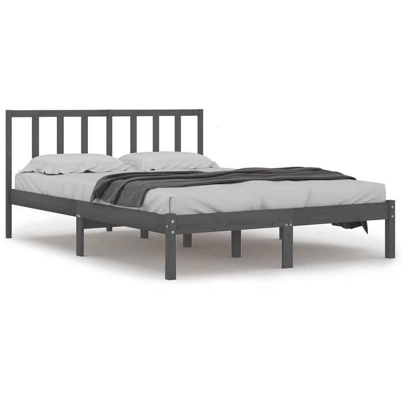 Foto van Vidaxl bedframe massief grenenhout grijs 140x190 cm