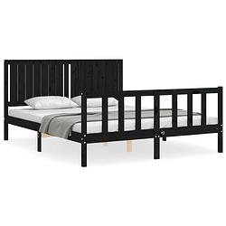 Foto van The living store massief grenenhouten bedframe - zwart - 205.5 x 155.5 x 100 cm - multiplex lattenbodem - functioneel