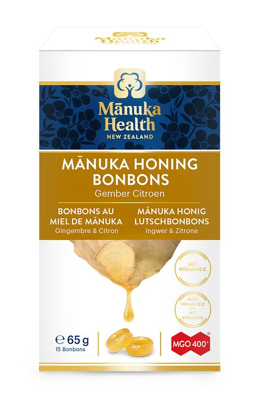 Foto van Manuka health honing gember citroen mgo 400+ zuigtabletten