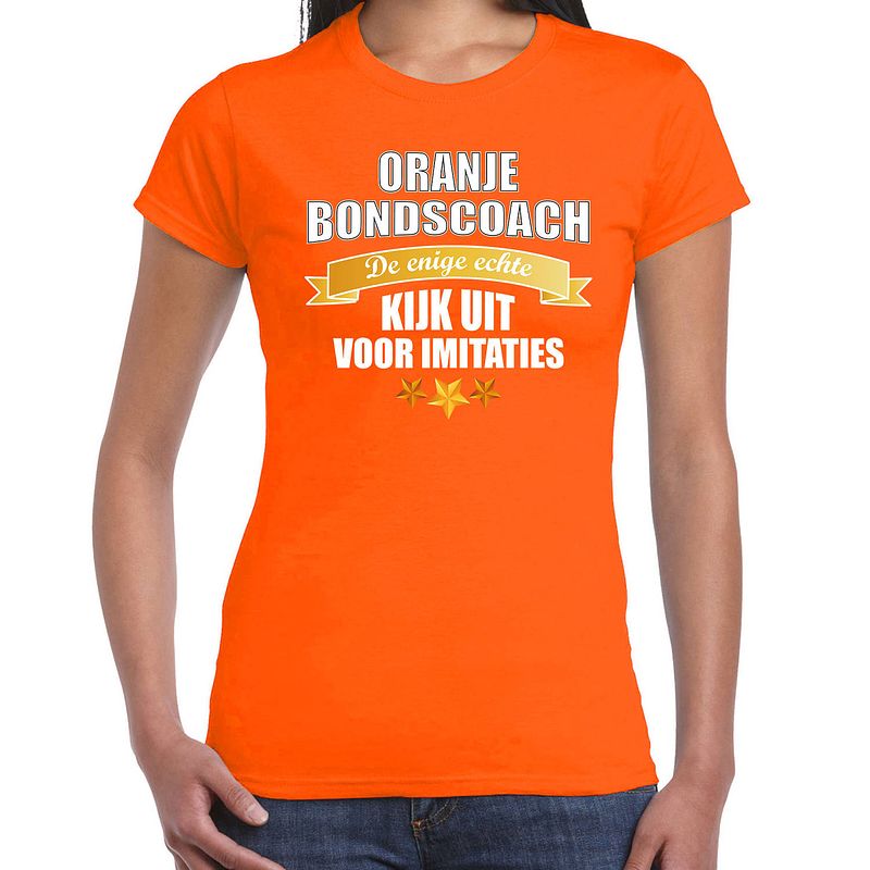 Foto van Oranje fan shirt / kleding holland de enige echte bondscoach ek/ wk voor dames l - feestshirts