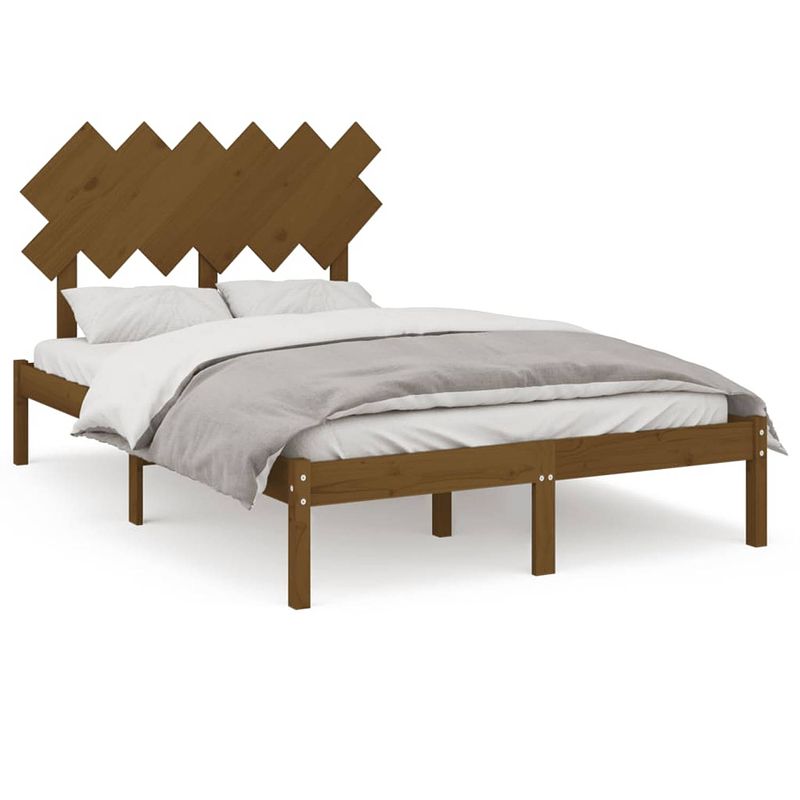 Foto van The living store bedframe honey brown - solid pine - 195.5 x 125.5 x 31 cm - comfortable headboard - plywood slatted