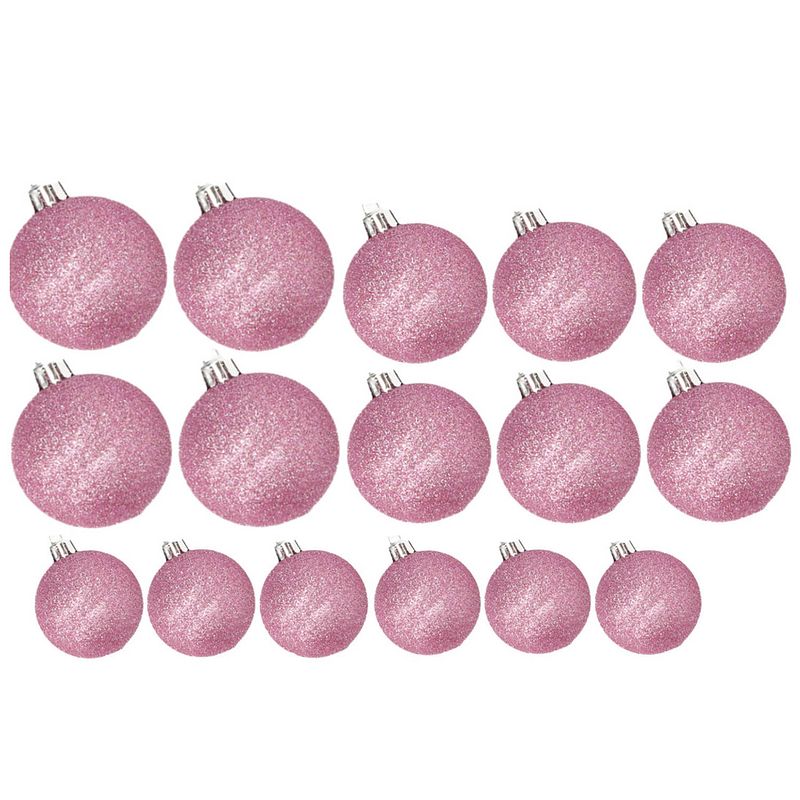 Foto van Kerstversiering set glitter kerstballen roze 6 - 8 -10 cm - pakket van 50x stuks - kerstbal