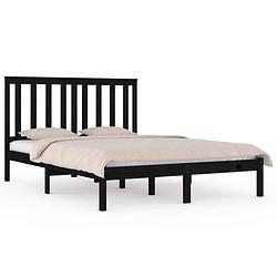 Foto van The living store klassiek grenenhouten bedframe - 195.5 x 140.5 x 31 cm - zwart