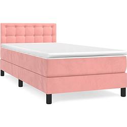 Foto van The living store bed pink 193x90x78/88cm - velvet - pocket spring mattress - medium-firm support - skin-friendly top