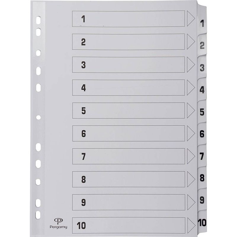 Foto van Pergamy tabbladen met indexblad, ft a4, 11-gaatsperforatie, karton, set 1-10 25 stuks