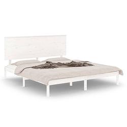 Foto van The living store bedframe - grenenhout - 205.5 x 205.5 x 93.5 cm - wit