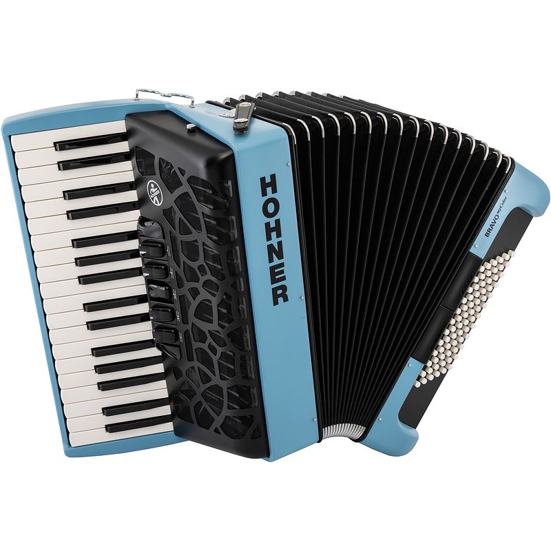 Foto van Hohner bravo iii 72 mycolor silent key sky accordeon