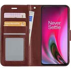 Foto van Basey oneplus nord 2 hoesje bookcase - oneplus nord 2 hoes flip case book cover - oneplus nord 2 hoes book case - bruin