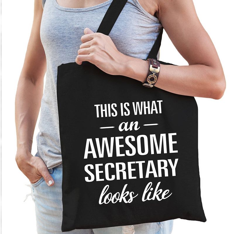 Foto van Awesome secretary / secretaris cadeau tas zwart voor dames - feest boodschappentassen