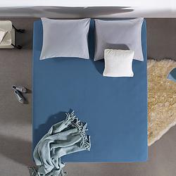 Foto van Dubbel jersey hoeslaken - blauw - 160x200 cm - blauw - home care - dekbed-discounter.nl