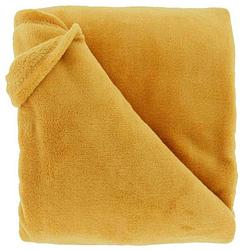 Foto van Droomtextiel zachte plaid justin geel 150 x 200 cm - fleece deken - super zacht - warm en donzig - bank plaid