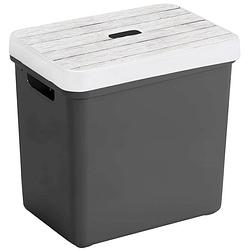 Foto van Sunware opbergbox/mand - antraciet - 25 liter - met deksel hout kleur - opbergbox