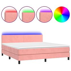 Foto van The living store boxspring bed - roze fluwelen bed - 203x160x78/88cm - verstelbaar hoofdbord - kleurrijke