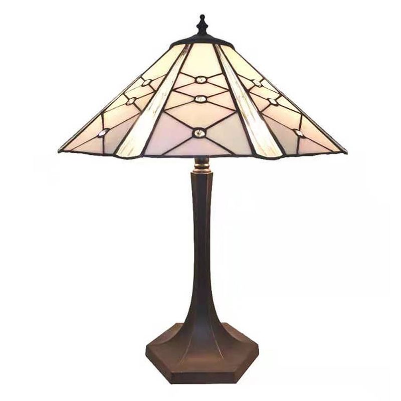 Foto van Lumilamp tiffany tafellamp ø 42*54 cm roze glas zink tiffany bureaulamp tiffany lampen glas in lood roze tiffany