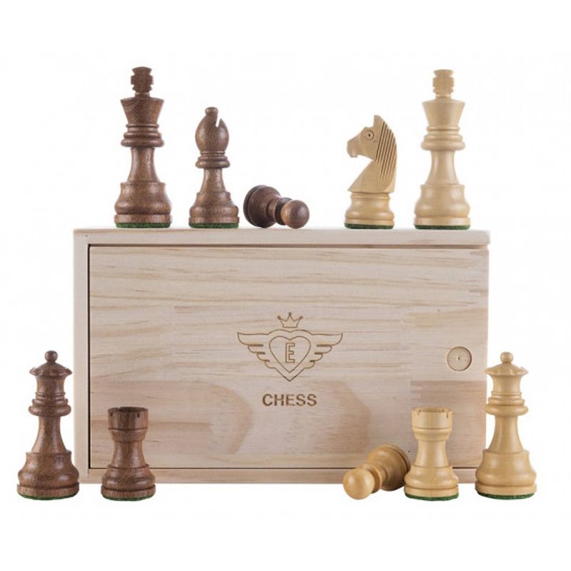 Foto van Schaakbord deluxe - esdoornhout - 40 x 40 cm met schaakstukken no. 3 - houten kist