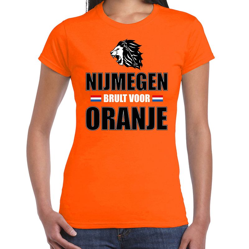 Foto van Oranje ek/ wk fan shirt / kleding nijmegen brult voor oranje voor dames m - feestshirts