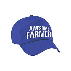 Foto van Awesome farmer cadeau pet / cap blauw voor volwassenen - verkleedhoofddeksels