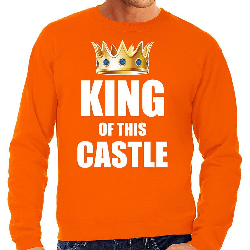 Foto van Woningsdag im the king of this castle sweater / trui voor thuisblijvers tijdens koningsdag oranje heren m - feesttruien