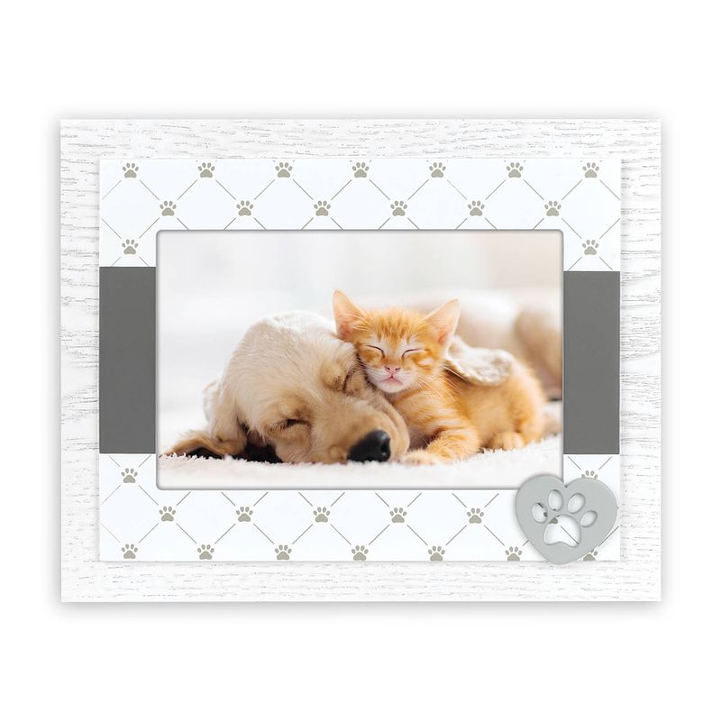 Foto van Houten fotolijstje wit/grijs met honden/katten pootje geschikt voor een foto van 10 x 15 cm - fotolijsten