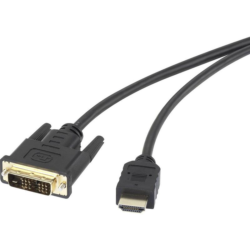 Foto van Renkforce hdmi / dvi adapterkabel hdmi-a stekker, dvi-d 18+1-polige stekker 5.00 m zwart rf-4212219 vergulde steekcontacten, schroefbaar hdmi-kabel