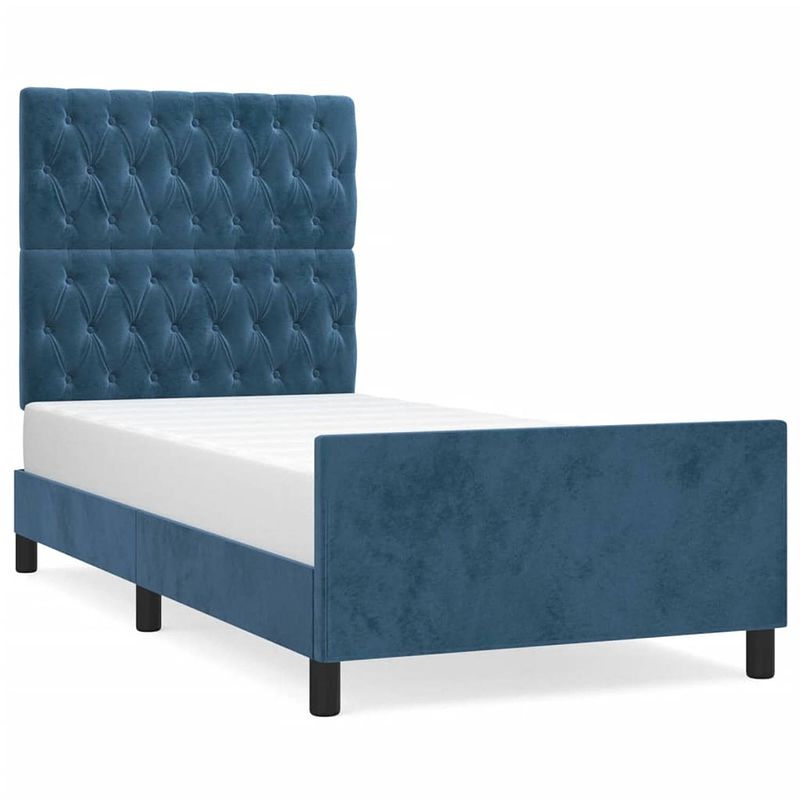 Foto van The living store bedframe donkerblauw fluweel 193x93 cm - verstelbaar hoofdeinde - stabiele poten - multiplex