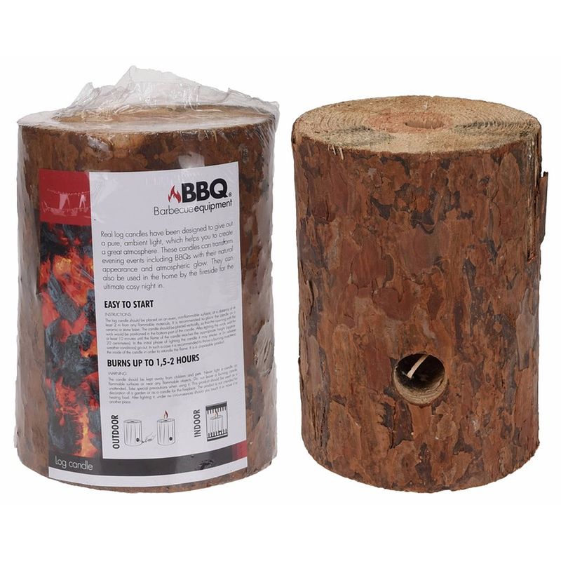 Foto van Set van 8x stuks zweedse boomstam houtblok fakkels voor binnen en buiten - 20 cm - tuinfakkels
