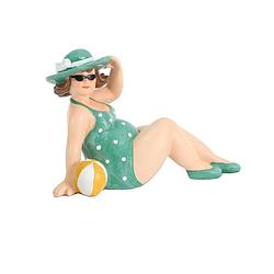 Foto van Home decoratie beeldje dikke dame zittend - groen badpak - 17 cm - beeldjes