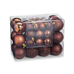 Foto van 50x stuks kunststof kerstballen bruin 3, 4 en 6 cm - kerstbal