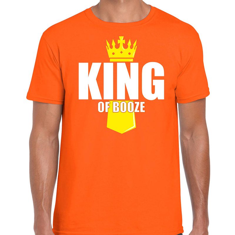 Foto van Oranje king of booze shirt met kroontje - koningsdag drank t-shirt voor heren xl - feestshirts