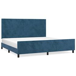 Foto van The living store bedframe donkerblauw fluwelen - 203x206x118/128 cm - verstelbare hoogte - ondersteunende poten-