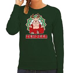 Foto van Bellatio decorations foute kersttrui/sweater voor dames - zendeer buddha - groen - rendier - boeddha xl - kerst truien