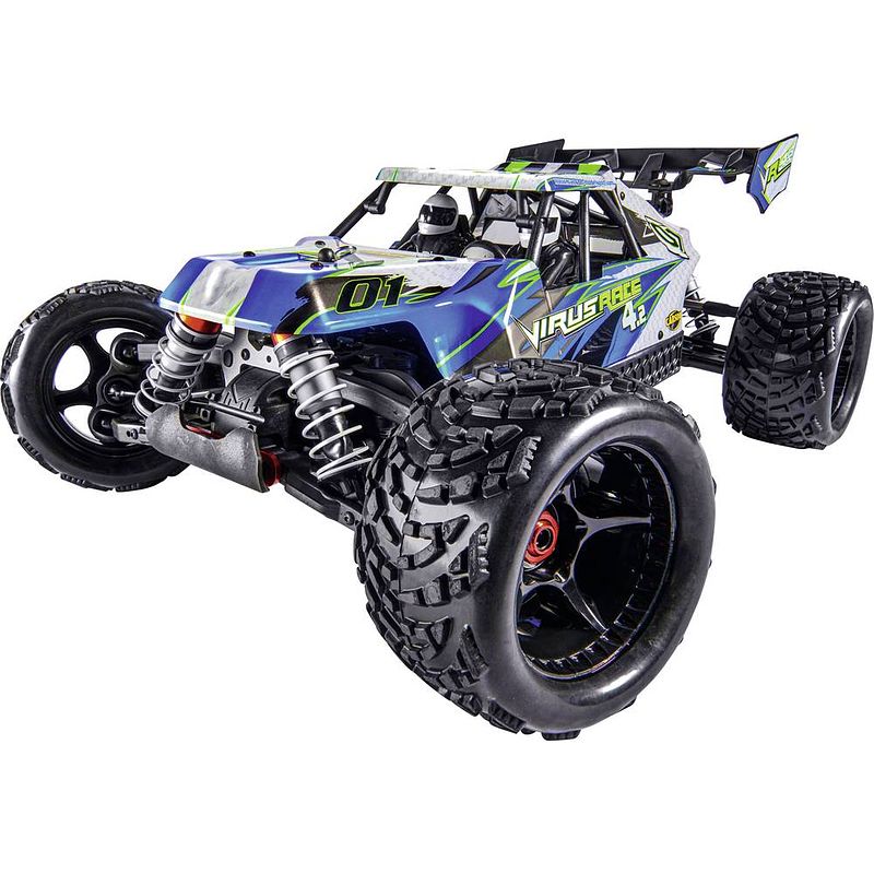 Foto van Carson modellsport virus race 4.2 brushless 1:8 rc auto elektro buggy 4wd 100% rtr 2,4 ghz incl. accu, oplader en batterijen voor de zender