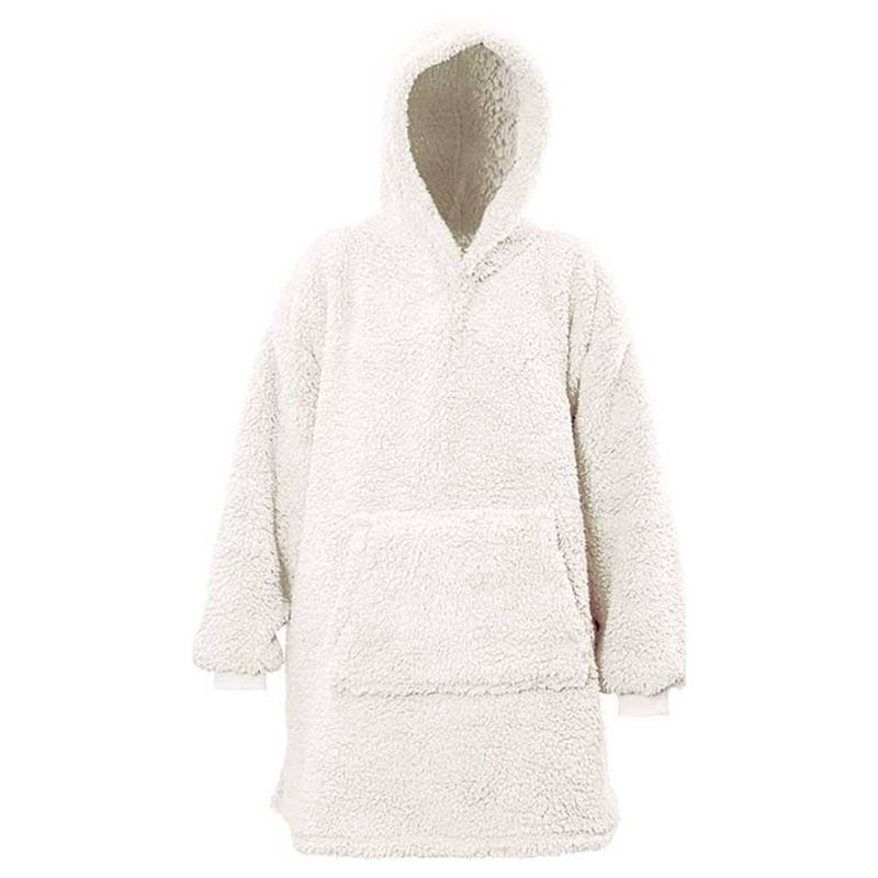 Foto van Hoodie - oversized hoodie - teddy stof - deken met mouwen - off white - one size - super zacht