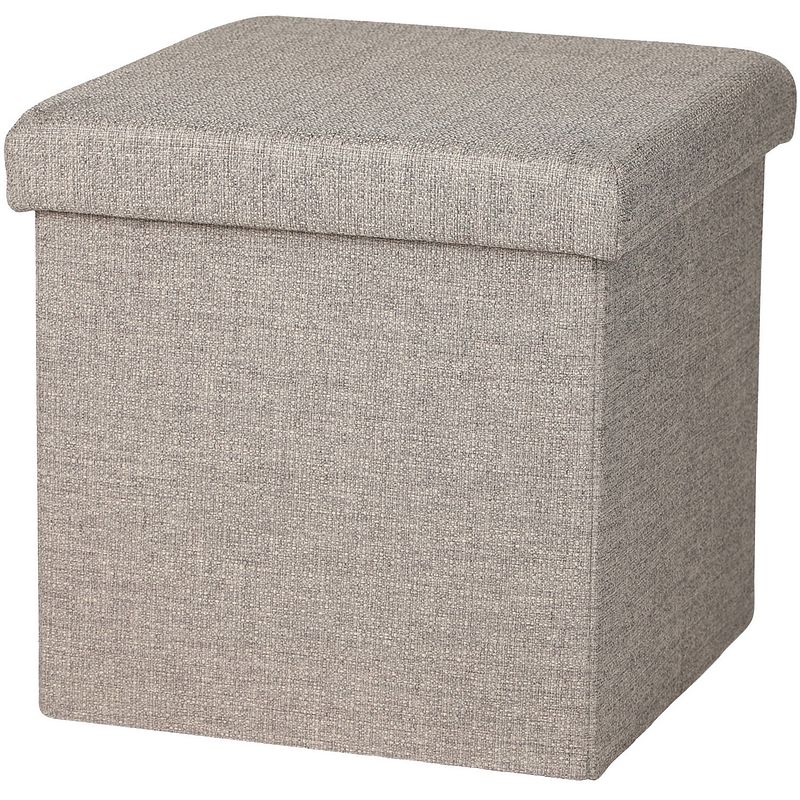 Foto van Urban living poef/hocker - opbergbox zit krukje - beige - polyester/mdf - 38 x 38 cm - opvouwbaar - poefs